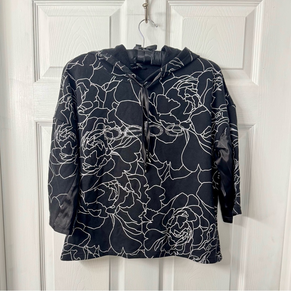 Bebe sport Black Hoodie with White Floral Pattern